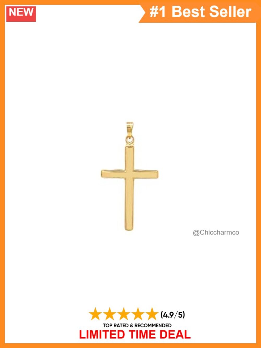 14K Yellow Gold Cross Pendant Necklace 1 Inch Solid Anti-Tarnish